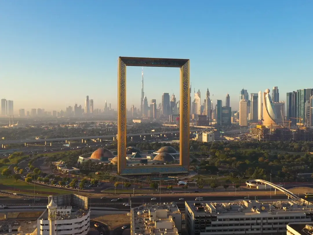 Dubai skyline with the Dubai Frame